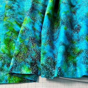 Cabo green and teal 885 Bali Dots batik fabric by Hoffman, sold by the yard or half yard