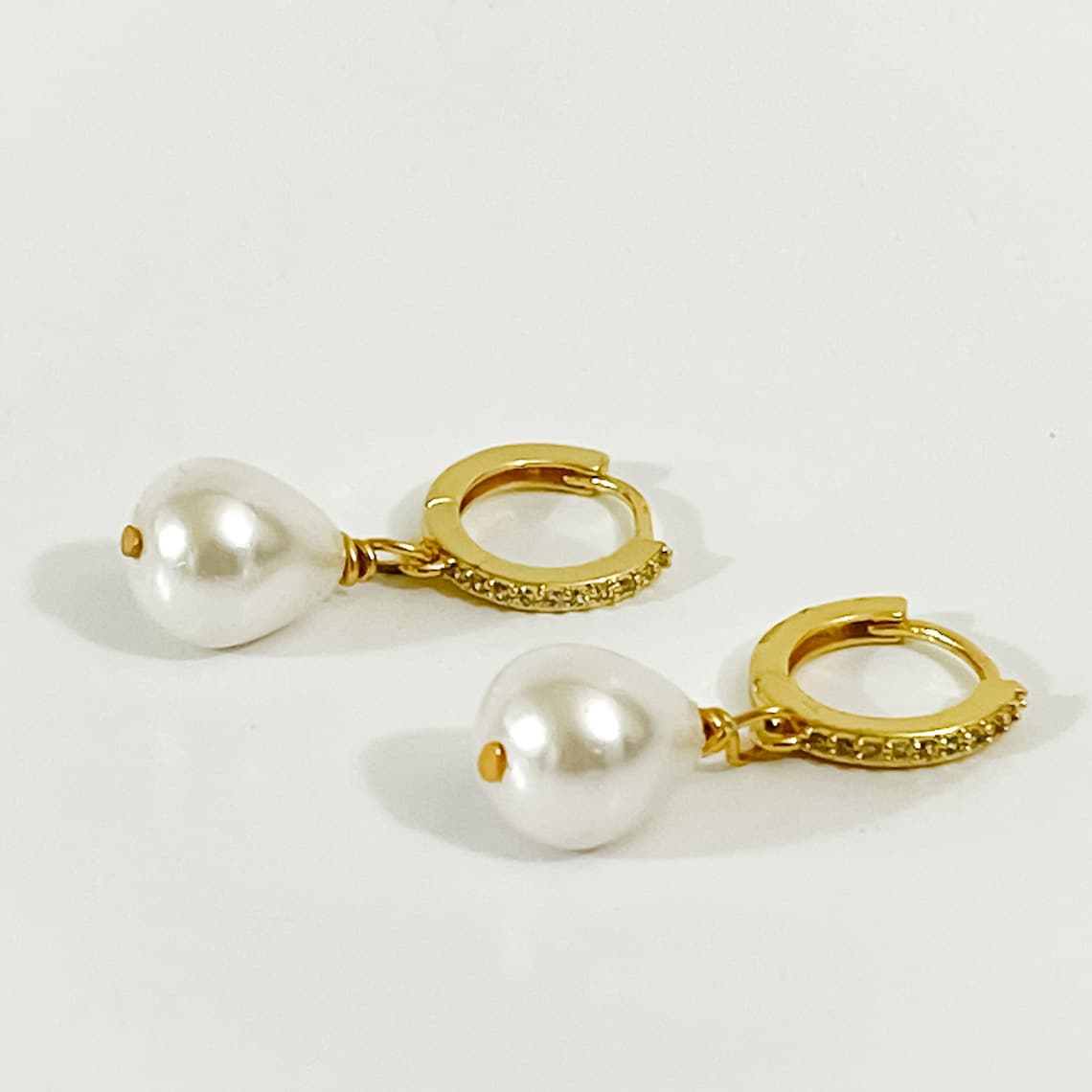 Pearl Drop Gold Hoop Earrings Etsy