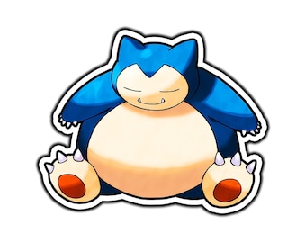 May include: A die-cut sticker featuring a cartoon creature with a large, round, cream-colored belly and dark blue fur. The creature has closed eyes, a small mouth with two visible teeth, and cream-colored feet with orange soles and white claws.