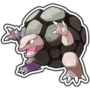 May include: A cartoon illustration of a brown and grey turtle-like creature with a large shell and sharp claws. The creature has a pink mouth and red eyes.
