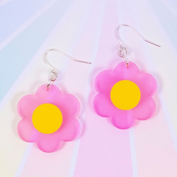 Colorful Flower Earrings | Laser Cut Acrylic | Kawaii Statement Earrings