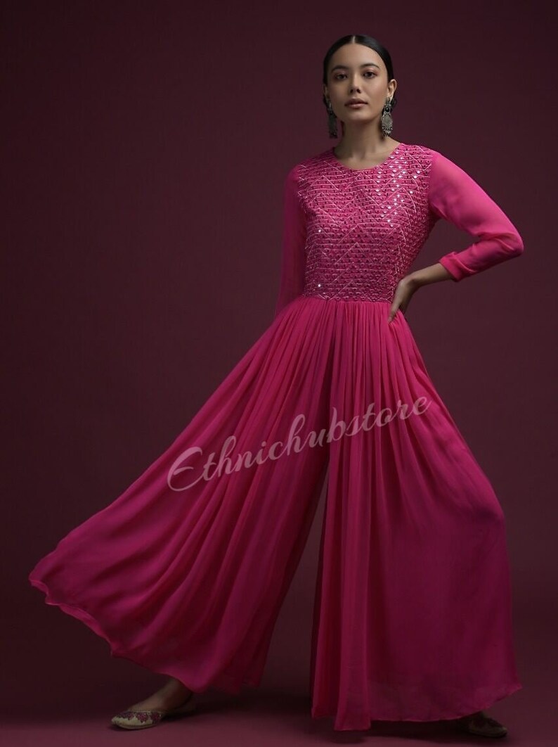 Pink Jumpsuit With Embroidery & Sequence Work Etsy