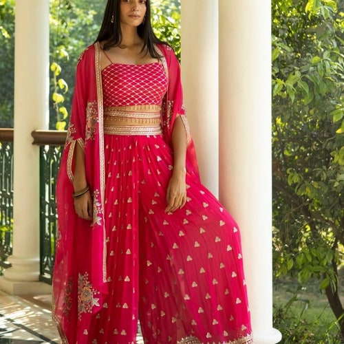 Designer Crop Top and Palazzo With 