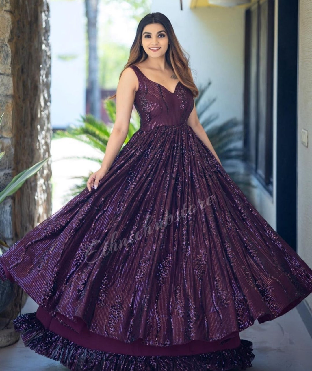 purple long frock