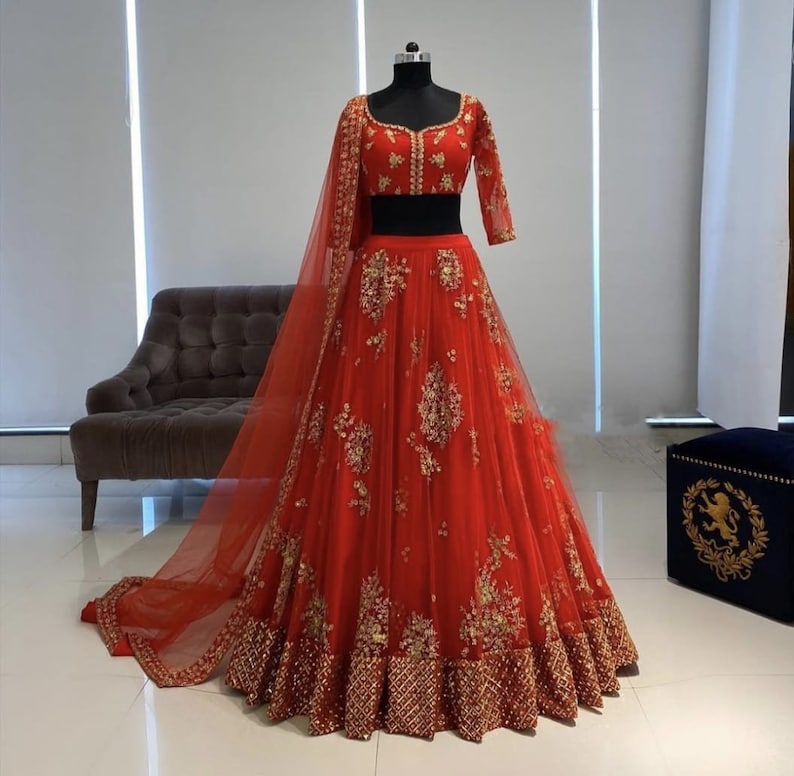 Indian Wear Soft mono net lehenga with Heavy Sequence Embroidery work lehenga with blouse