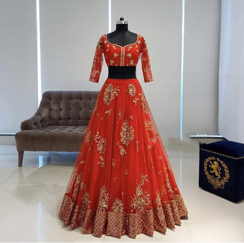Indian Wear Soft mono net lehenga with Heavy Sequence Embroidery work lehenga with blouse
