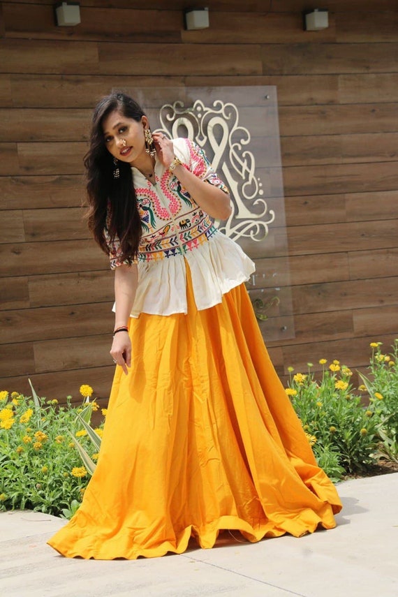 Indian Wear Yellow Cotton Lehenga Choli 