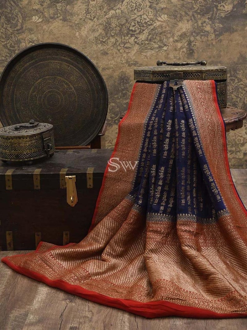 Women Soft Lichi Silk Saree With Golden Zari mantra Design with multi color