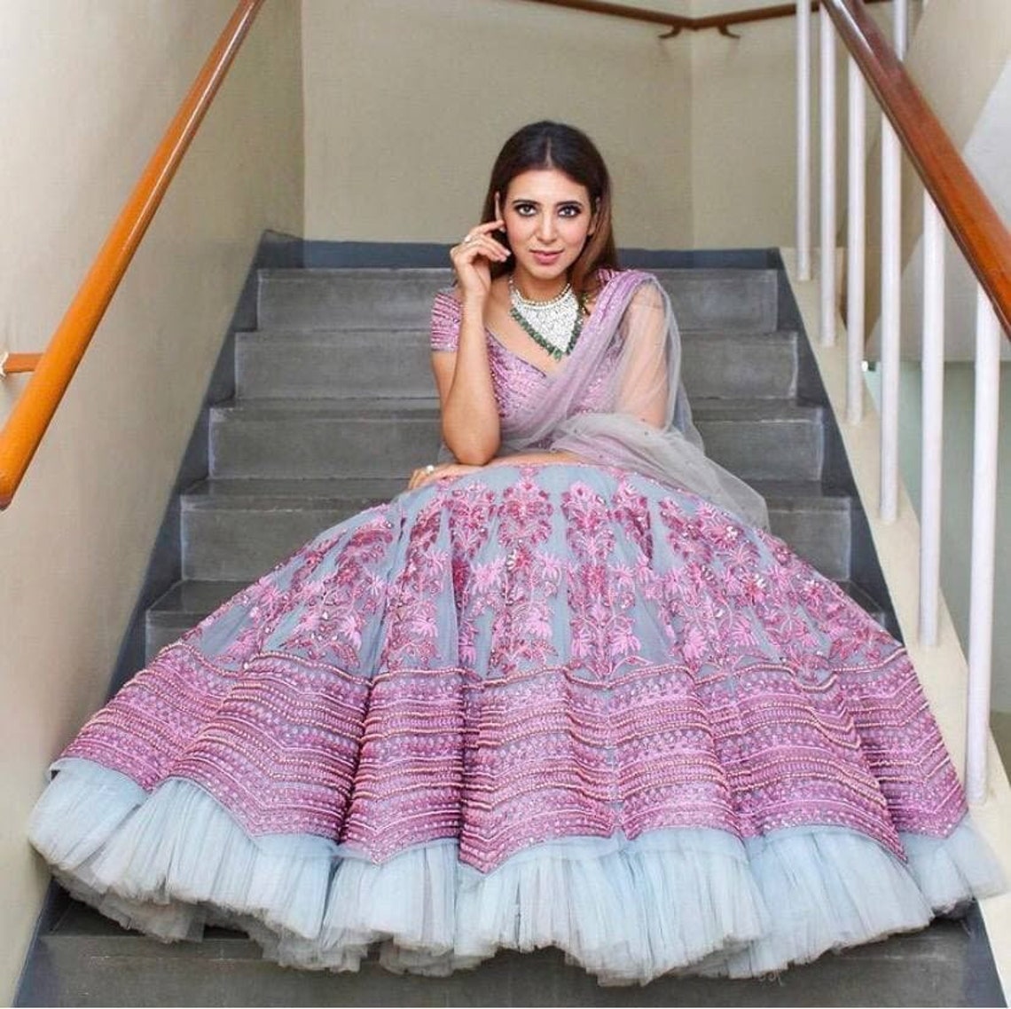 Exclusive butterfly net lehenga with embroidery work with Etsy