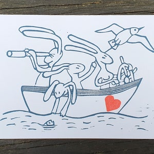 Karte Linolschnitt/ Hasenboot