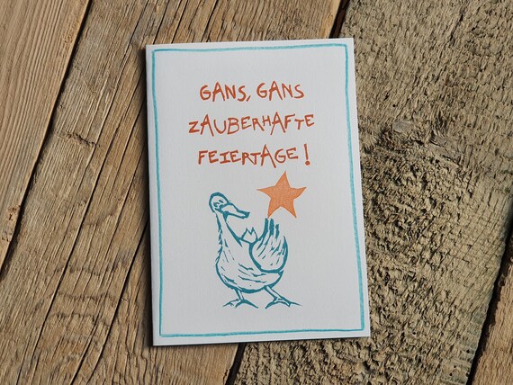 Weihnachtskarte "Weihnachtsgans" Linolschnitt