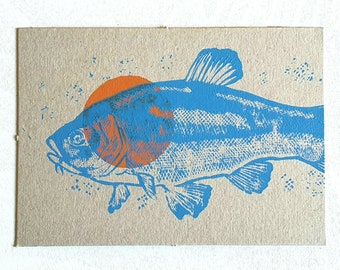 Postkarte "Fisch" Linolschnitt