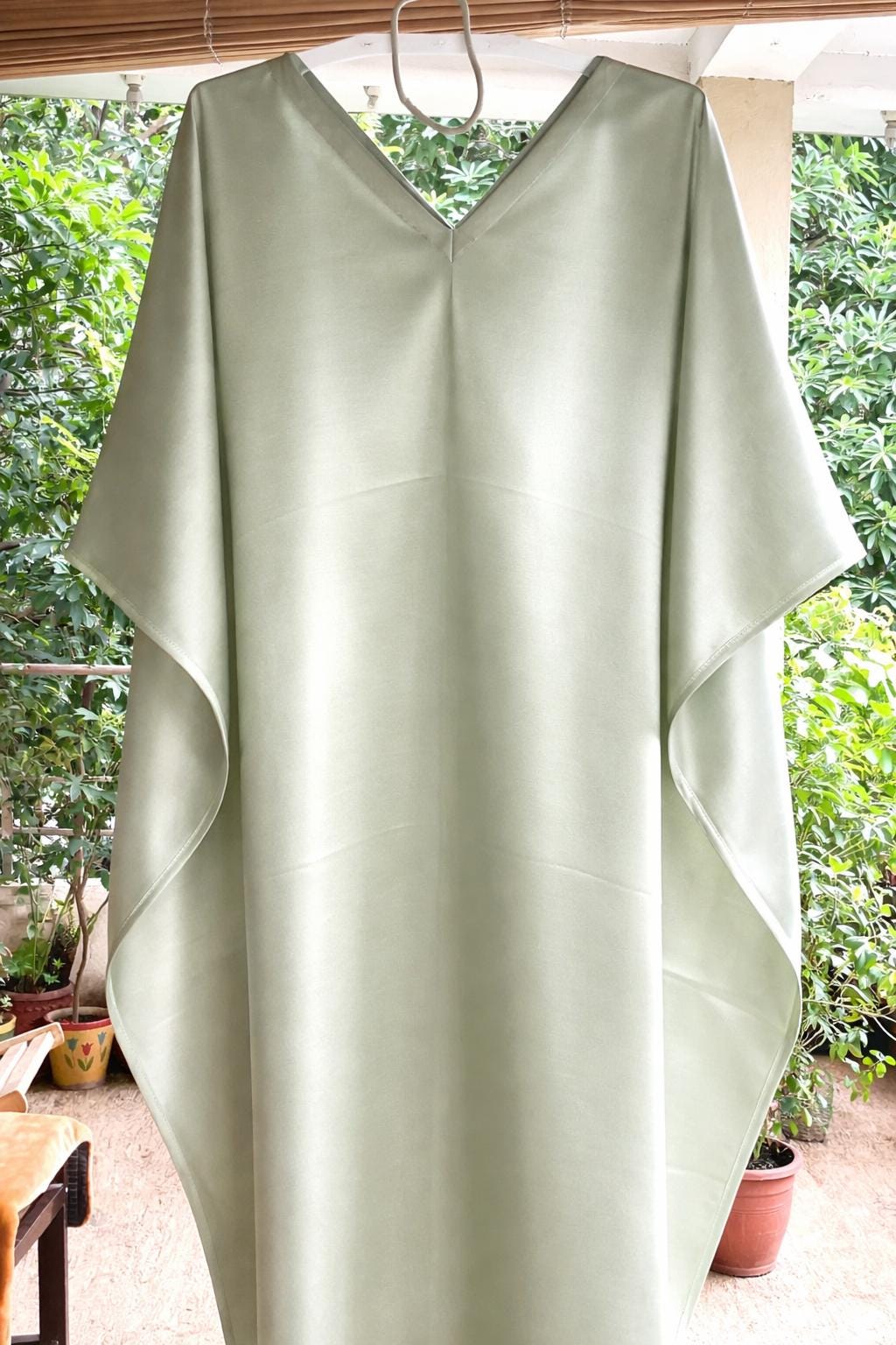 sage green kaftan dress Kaftan Dress - Wedding Guest & Eid Celebration - Silver Geometric Floral Sequin Mandarin Collar - Lightweight Breathable Fabric - US 6 main image 0