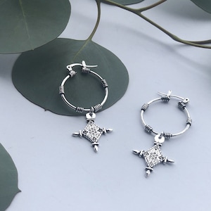 Dangle Tuareg Hoop Earrings in Silver and Brass, Agadez Earrings, Engraved Tuareg Earrings, Berber Earrings, Tuareg Ingal Earrings, Ethnic