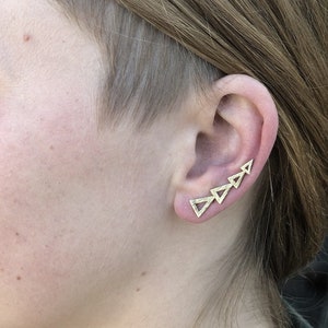 Ear Climber Gold, Ear Climber Earrings Sterling Silver, Ear Climber Stud, Triangle Ear Climber Geometric Ear Crawler Geometrical Ear Climber