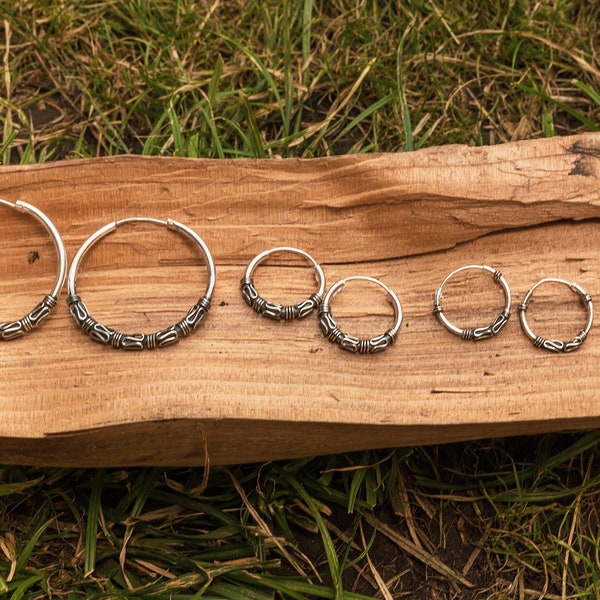 Mini Intricate Sterling Silver Hoops - Small Wire-Wrapped Thin Sterling Silver Hoop Earrings - Everyday India-inspired Boho Huggie Hoops