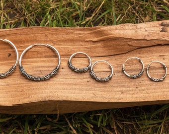 Pendientes de aro Bali de plata de ley - Pendientes bohemios con alambre