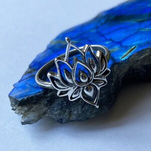 Sterling Silver Double Lotus Flower Ring, Boho Yoga Jewelry