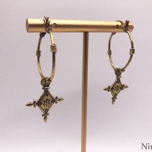 Tuareg Cross Earrings, Gold Tuareg Ingal Earrings, Berber Earrings, Tuareg Jewelry, Berber Earrings in brass and Silver