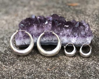 Handmade 925 Sterling Silver Hoop Earrings - Thick Bali Hoops