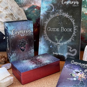 Cosmosis TAROT Deck with guidebook/ with Magnetic box, Red Gilded Edges / Vision Tarot / Dark Tarot / Shamanic Tarot / Artist Indie Tarot /