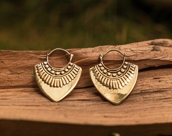 Brass Warrior Hoop Earrings, Viking Tribal Ornament
