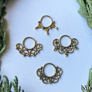 Piercing tribal indio adornado, anillo de tabique sin costuras, perforación de orejas, joyería de tabique tribal, penetración de tabique indio cartílago de anillo nasal grande