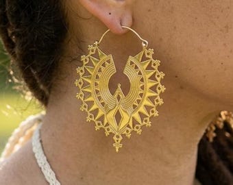 Bold Brass Hoop Earrings – Large Boho Statement Hoops