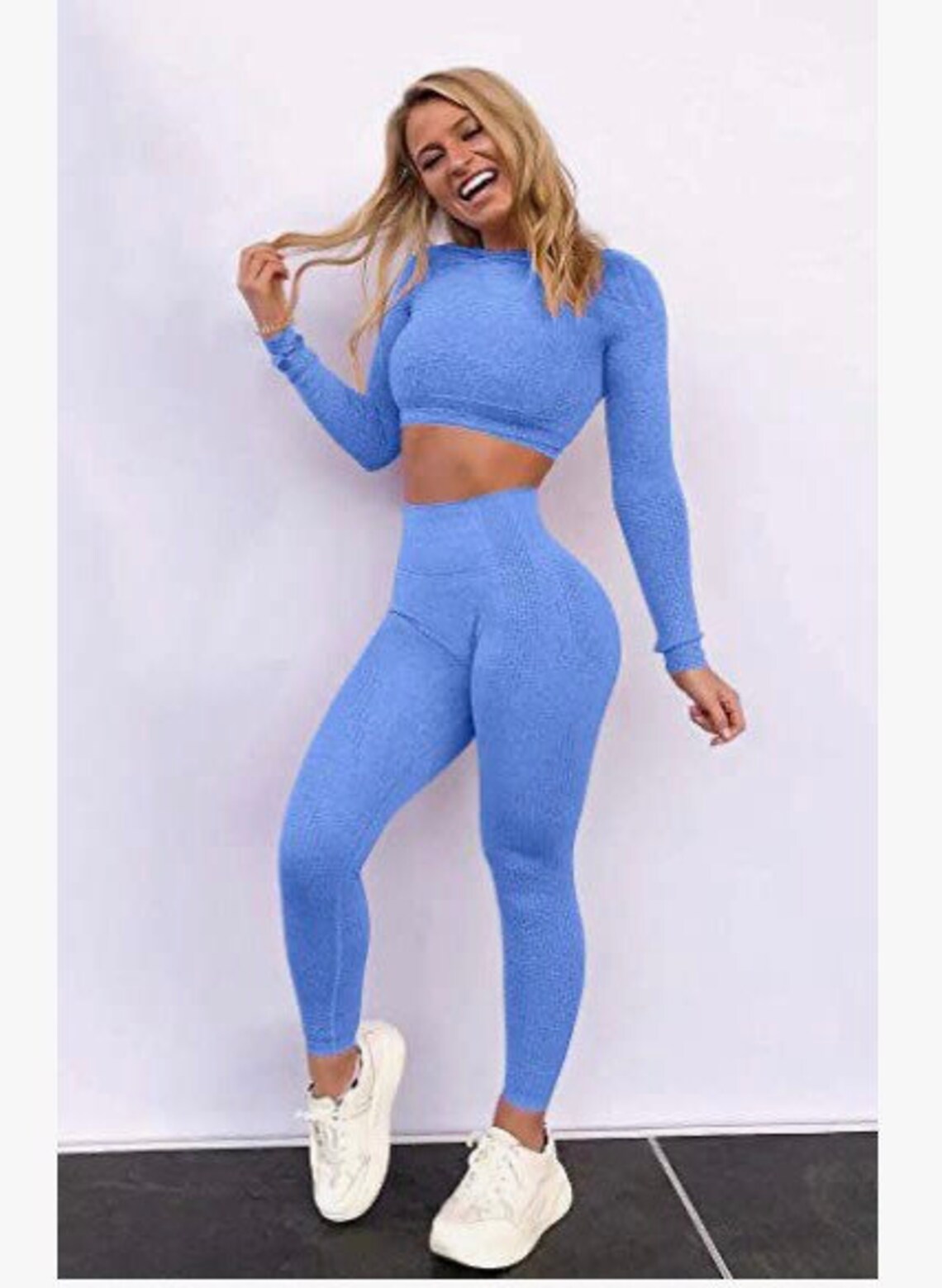 Seamless 2 Piece Outfits Workout Yoga Gym Long Sleeve Tops and Etsy
