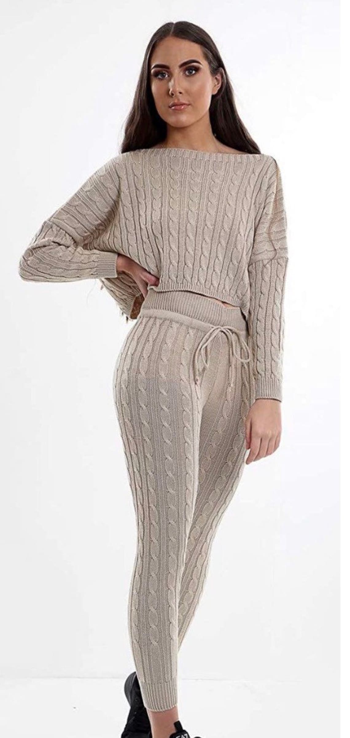 Womens Loungewear Ladies Cable Knitted Top Bottom Two Piece Etsy