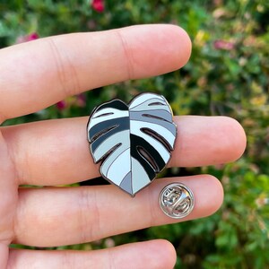 Black & White Monstera Leaf Hard Enamel Pin: Plant Lover Gift