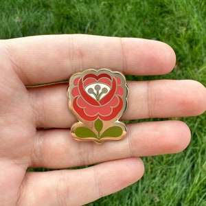 Hungarian Floral Pin: Gold Plated Folk Art Enamel Pin