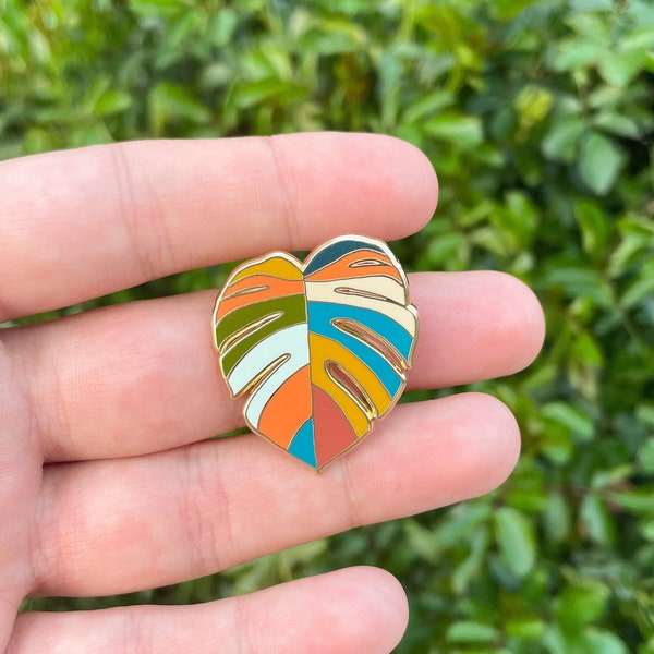 Colorful Gold Plated Monstera Leaf Enamel Pin | Perfect Plant Lover Gift