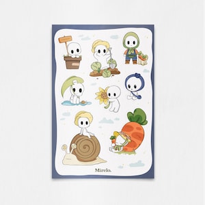 Cute Plant Friends Stickers 1 | 4&quot; x 6&quot; Vinyl Stickers | 8 Cute Kodama Stickers