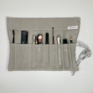 Makeup or paint brush case, in liberty pink fabric and pearl gray linen. image 2