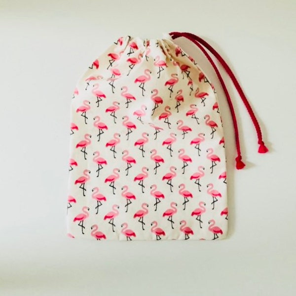 Sac imperméable pour maillot de bain mouillé en tissu coton enduit motifs flamands roses