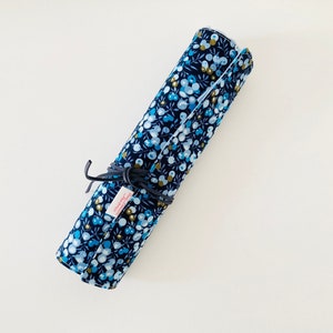 Make-up or paint brush case, in Liberty Celadon blue fabrics and sky blue linen image 1