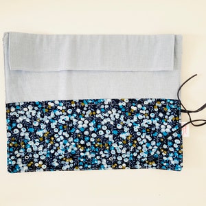 Make-up or paint brush case, in Liberty Celadon blue fabrics and sky blue linen image 2