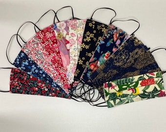 Masque adulte en tissu japonais, à fleurs ou liberty