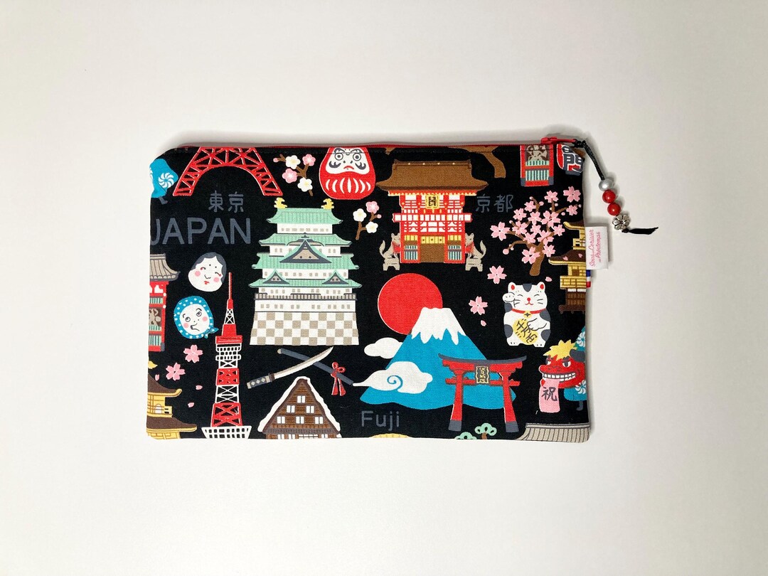 Japanese Pouch Design Pouch Made of Black Japanese Fabric With Multicolored Patterns. - Etsy