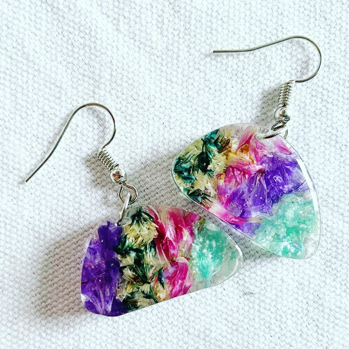 Handmade Pressed Flower Epoxy Resin Gold Dangle Drop Earrings Etsy