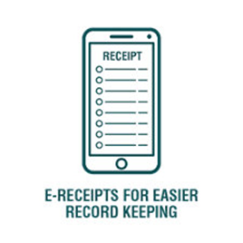 May include: A smartphone displaying a digital receipt with the word "RECEIPT" at the top. The text "E-RECEIPTS FOR EASIER RECORD KEEPING" is below the image.