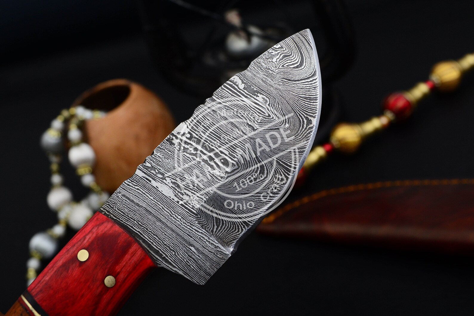 Custom Handmade Damascus Steel Hunting Knife Red Sheet And Etsy