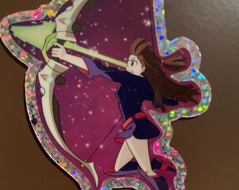 Pequeña academia de brujas Akko disparando pegatina de brillo de arco