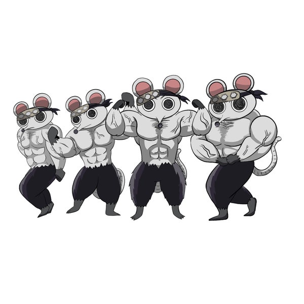 Buff muscular anime mouse rat stickers vampire hunter full set gym rat