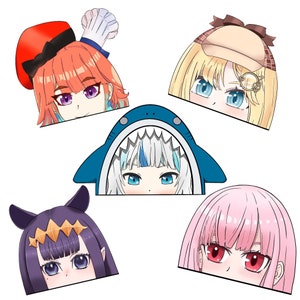 Hololive en peek stickers holomyth Gawr gura, ina’nis, Amelia Watson, Mori calliope, kiara waterproof for cars laptops and water bottles 4”