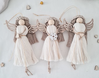 Macrame Christmas Angel Decor Set, Personalized Angel Christmas Gift Set, Christmas Tree Decoration Set Multipack