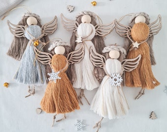 Macrame Christmas Angel Decor, Handmade Macrame Boho Angel, Personalized Angel Christmas Gift, Secret Santa Angel, Christmas Tree Decoration