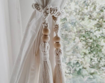Macrame Curtain Tiebacks in Natural, Boho Style - Curtain Holder - Home Decor