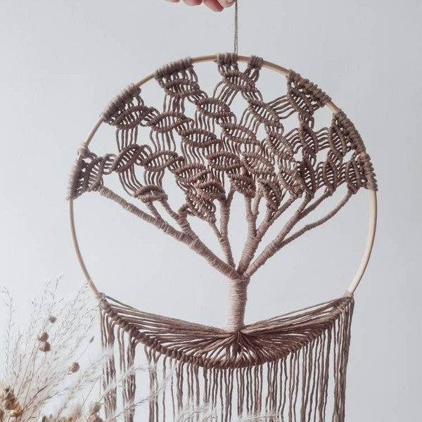 Handmade Boho Large Macrame Tree of Life Wall hanging art in Wooden ring, Modern Macrame Boho Home Decor Wall Art for Living Room